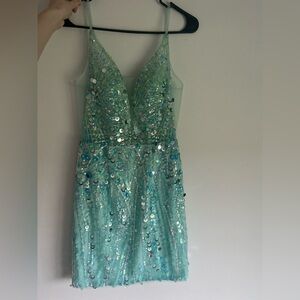 Turquoise Homecoming Sequin Dress